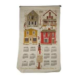 VTG 1981 Early American Store Fronts Decorative Linen Cloth Calendar 16 x 26